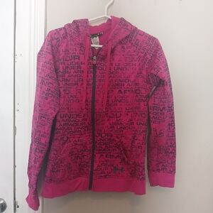 Under Armour Semi Fitted Pink Logo Zip Hoodie